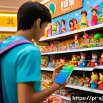 시크릿쥬쥬 굿즈 모으기 - A vibrant, well-lit toy store aisle in a large Brazilian city, showcasing exclusive Secret Jouju mer...