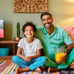 시크릿쥬쥬 TV 방영 시간 - A cozy family living room scene in Brazil during the evening, with a mother and father sitting on a ...