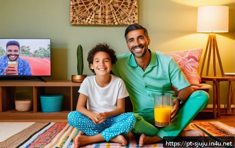 시크릿쥬쥬 TV 방영 시간 - A cozy family living room scene in Brazil during the evening, with a mother and father sitting on a ...