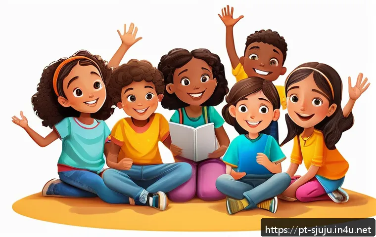 시크릿쥬쥬와 캐릭터 비즈니스 - A vibrant and colorful digital illustration of a diverse group of children aged around 7-10 years ol...